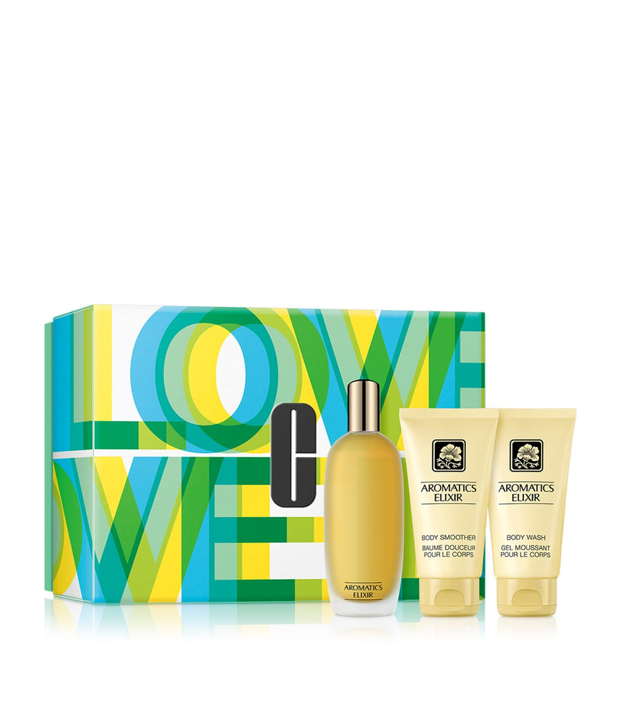 Clinique Aromatic Elixir Essentials Gift set- Perfume Spray Body Smoother & Wash