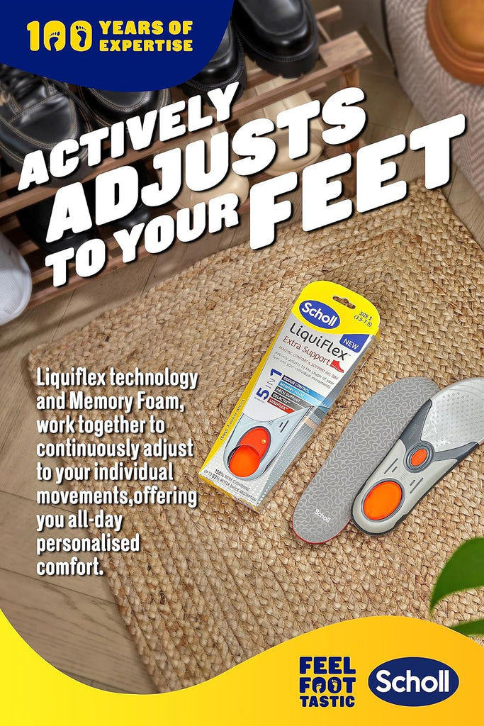 Scholl LiquiFlex Extra Support Insoles 5-in-1 with Memory Foam Arch Support for Women