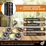 Urbane Men Beard Balm Set - Sandalwood, Cedarwood, Vanilla, Unscented - 4 x 30g