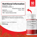 Vitamin B1 Thiamine 100mg Supplement - 90 Vegan Tablets - 3 Months Supply - Supports Heart, Nervous, Immune Function - Made in The UK - Shivay Herbals