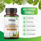 Ashwagandha 1000mg per Serving - 90 Capsules - 45 Day Supply - Vegan Capsules - Pure High Strength Ashwagandha Root Extract Supplement by Shivay Herbals