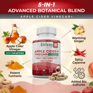 Shivay Herbals Apple Cider Vinegar Complex 1500mg - with The Mother - Turmeric, Ginger, Cayenne & Live Cultures - 180 Capsules - 60 Day Supply - Made in the UK