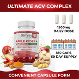 Shivay Herbals Apple Cider Vinegar Complex with The Mother 180 Capsules - 1500mg ACV per Serving with Turmeric, Ginger, Cayenne & Bio Cultures