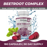 Shivay Herbals Beetroot Complex 10,000mg with Dual Vitamin B12, L-Citrulline, Black Pepper - 180 Vegan Capsules - 6% Nitrates – Energy, Fatigue Reduction UK Made