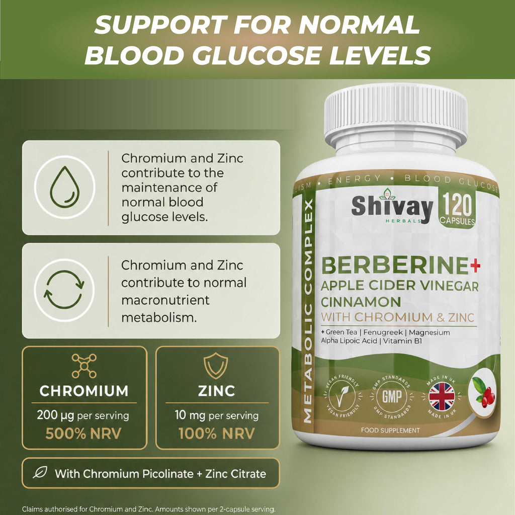 Berberine 11-in-1 Complex with ACV,Cinnamon,Chromium,Zinc - 120 Vegan Capsules