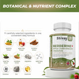 Berberine 11-in-1 Complex with ACV,Cinnamon,Chromium,Zinc - 120 Vegan Capsules
