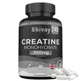 Creatine Monohydrate 240 Capsules 2 Month Supply – 100% Pure Vegan Creatine – Unflavoured – Premium Micronised Formula – Made in The UK by Shivay Herbals