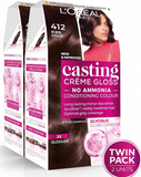 2 x L'Oréal Casting Crème Gloss 412 Iced Cacao Permanent Hair Colour Dye