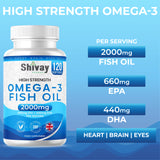 Shivay Herbals Omega 3 Fish Oil - High Strength 2000mg - 660mg EPA 440mg DHA per Serving | 120 Softgels - 2 Month Suppl - Supports Heart Health, Brain, Vision