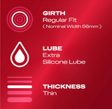 Durex THIN FEEL EXTRA LUBE Regular Fit Condoms - Pack of 12