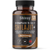 Shivay Herbals Shilajit 16000mg Complex 5 in 1 with Ashwagandha + Lions Mane - 120 Vegan Capsules - 4 Month Supply - High Strength Pure Himalayan Shilajit
