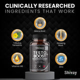 Shivay Herbals Natural Testosterone Booster for Men – 120 Vegan Capsules – 2 Month Supply – with Zinc, B6, Ginseng, Maca, Tribulus – Energy, Vitality, Muscle Support – Made in UK