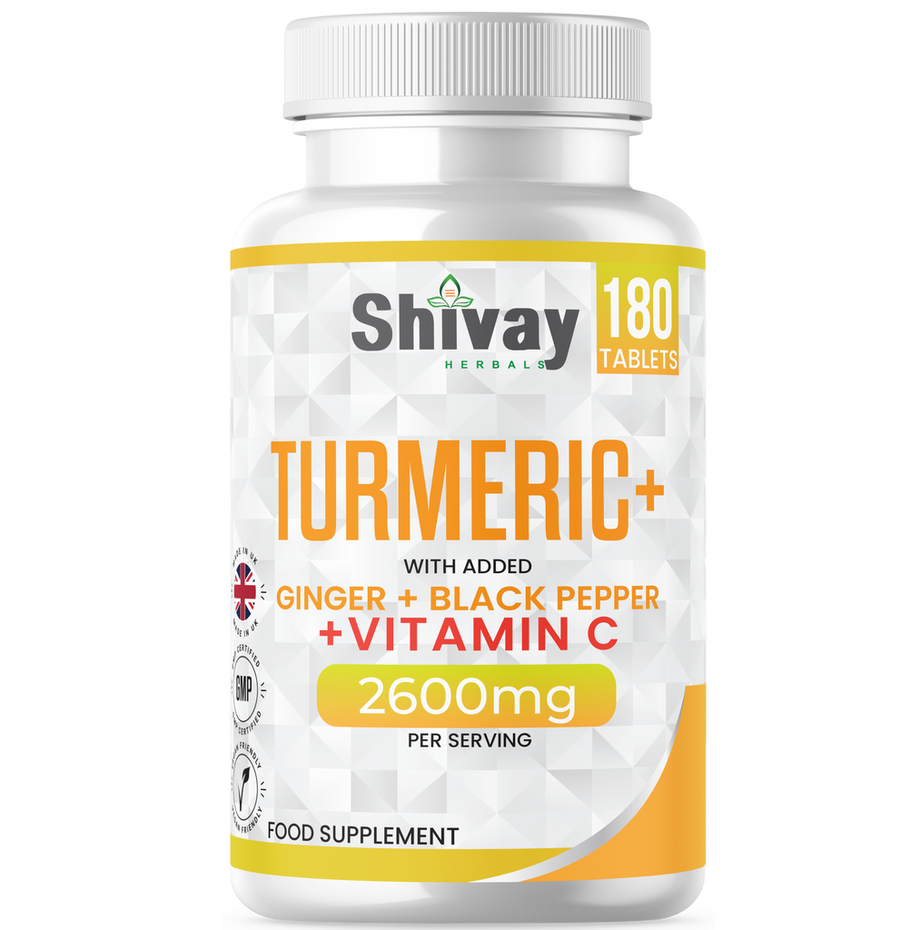 Shivay Herbals Turmeric Curcumin 2600mg Per Serving - with Ginger, Black Pepper & Vitamin C - 180 Vegan Tablets - 3 Month Supply - Made in The UK