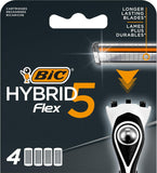 Bic Hybrid 5 Flex | 4 Refill Blades | Durable 4-Blade Refill Cartridges | Smooth Comfortable Shave