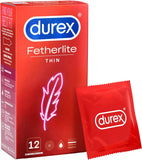 Durex Fetherlite Thin Condoms 12 Pack | Ultra Thin, Natural Feeling, Lubricated Latex