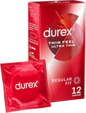 Durex Thin Feel REGULAR FIT Condoms for More Sensitivity - Pack of 12