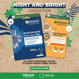 Garnier NIGHT & BRIGHT Collection - 5pc Face & Eye Mask Set