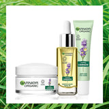 Garnier Organic Lavandin Gift Set Day Cream, Smooth Glow Facial Oil, Eye Cream