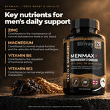 Shivay Herbals MENMAX+ Testo Boost x Shilajit Complex – Testosterone Support Supplement for Men with Zinc, Ashwagandha, Maca Root, Korean Ginseng, Tribulus, B6 & B12 – 120 Vegan Capsules Made in UK