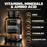Shivay Herbals MENMAX+ Testo Boost x Shilajit Complex – Testosterone Support Supplement for Men with Zinc, Ashwagandha, Maca Root, Korean Ginseng, Tribulus, B6 & B12 – 120 Vegan Capsules Made in UK