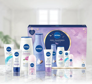 Nivea FEEL PAMPERED Skincare Regime Bath & Body Gift Set - Cream Shower Gel Deo