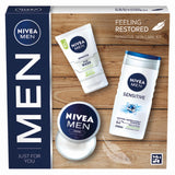Nivea Men FEELING RESTORED Sensitive Skin Care Kit with Shower Gel, Moist, Face Wash