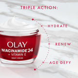 Olay Niacinamide 24 + Vitamin E Moisturiser, Night Cream With 99% Pure Niacinamide Vitamin E & Shea Butter 50ml