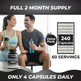 Creatine Monohydrate 240 Capsules 2 Month Supply – 100% Pure Vegan Creatine – Unflavoured – Premium Micronised Formula – Made in The UK by Shivay Herbals