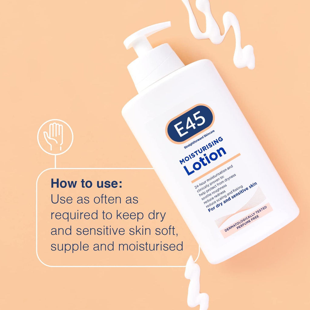 E45 Moisturising Lotion For Dry Sensitive Skin Perfume Free - 500ml Pump