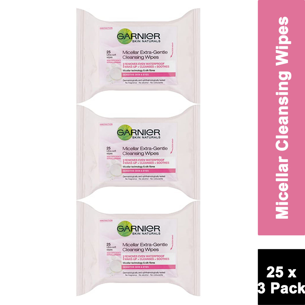 Garnier Skin Active Micellar Cleansing Wipes Extra Gentle Sensitive 25 Wipes (3 PACK)