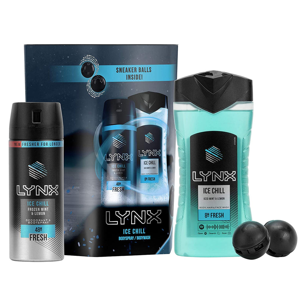 Lynx ICE CHILL Duo Gift Set with Body Spray, Body Wash & Sneaker Balls