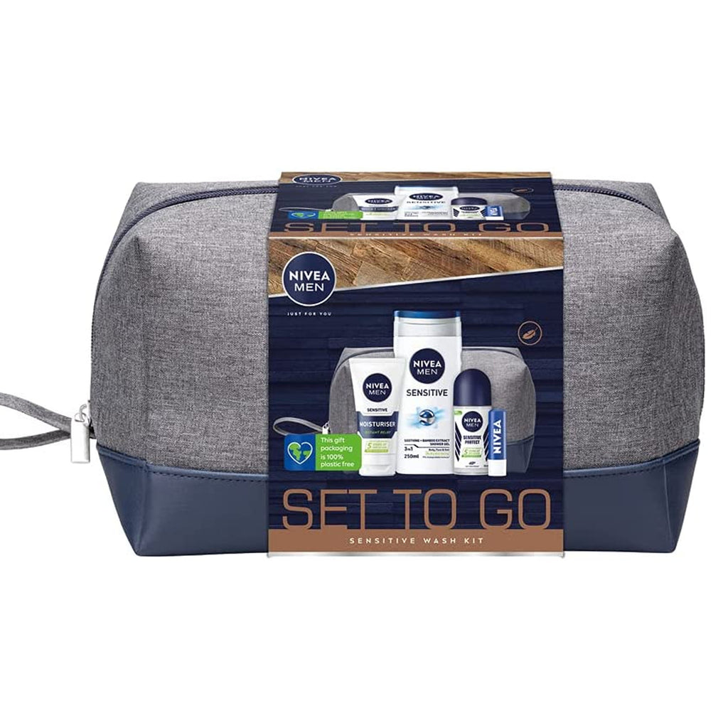 NIVEA MEN Set to Go Sensitive Wash Kit Gift Set with Wash Bag