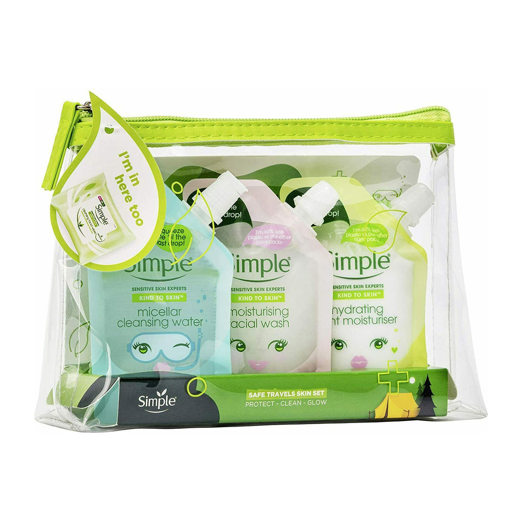 Simple SAFE TRAVELS Skin Care Gift Set with Travel Bag