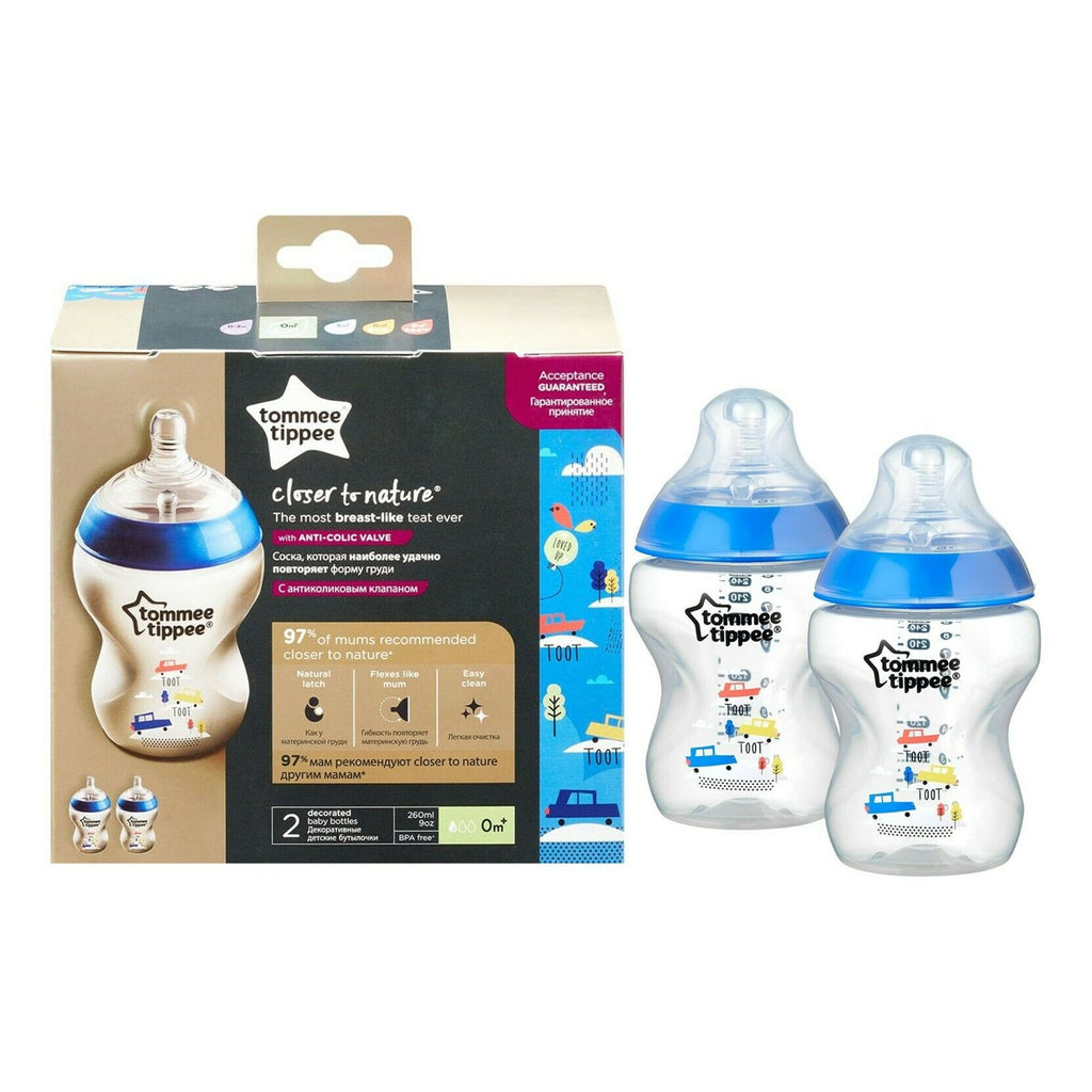Tommee Tippee Closer to Nature Anti-Colic Slow-Flow Baby Bottles 260ml - BLUE