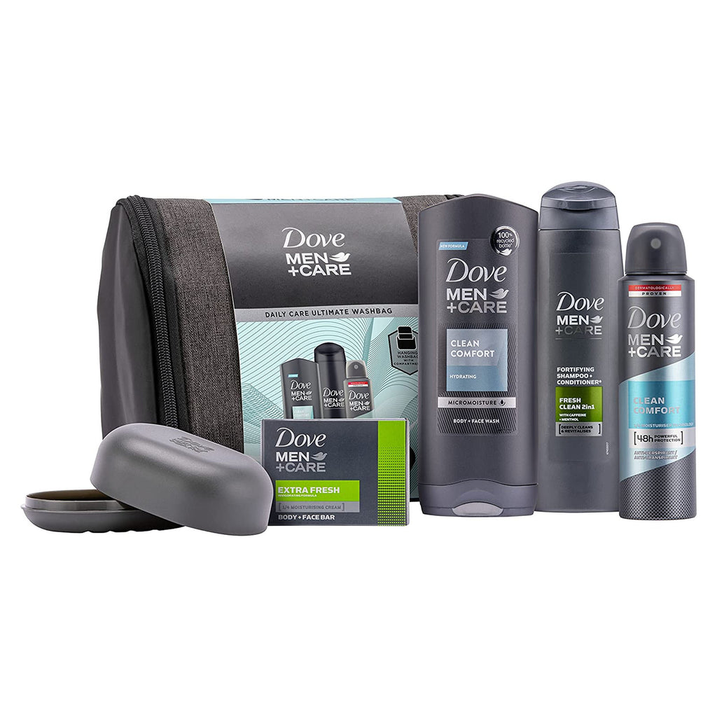 Dove Men Care Daily Care Wash Bag Gift Set - Body Face Wash, Shampoo, Deo + More