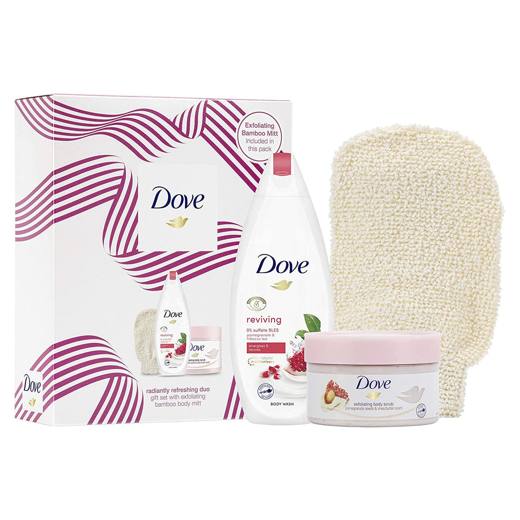 Dove Radiantly Refreshing Duo Gift Set with Exfoliating Bamboo Body Mitt
