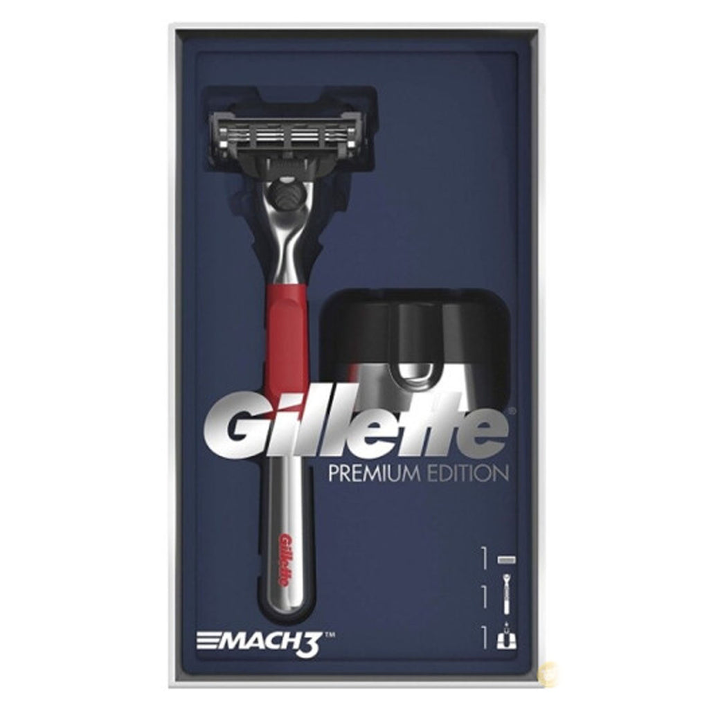 Gillette Mach 3 Razor Limited Edition Gift Set with RED Handle Razor & Stand