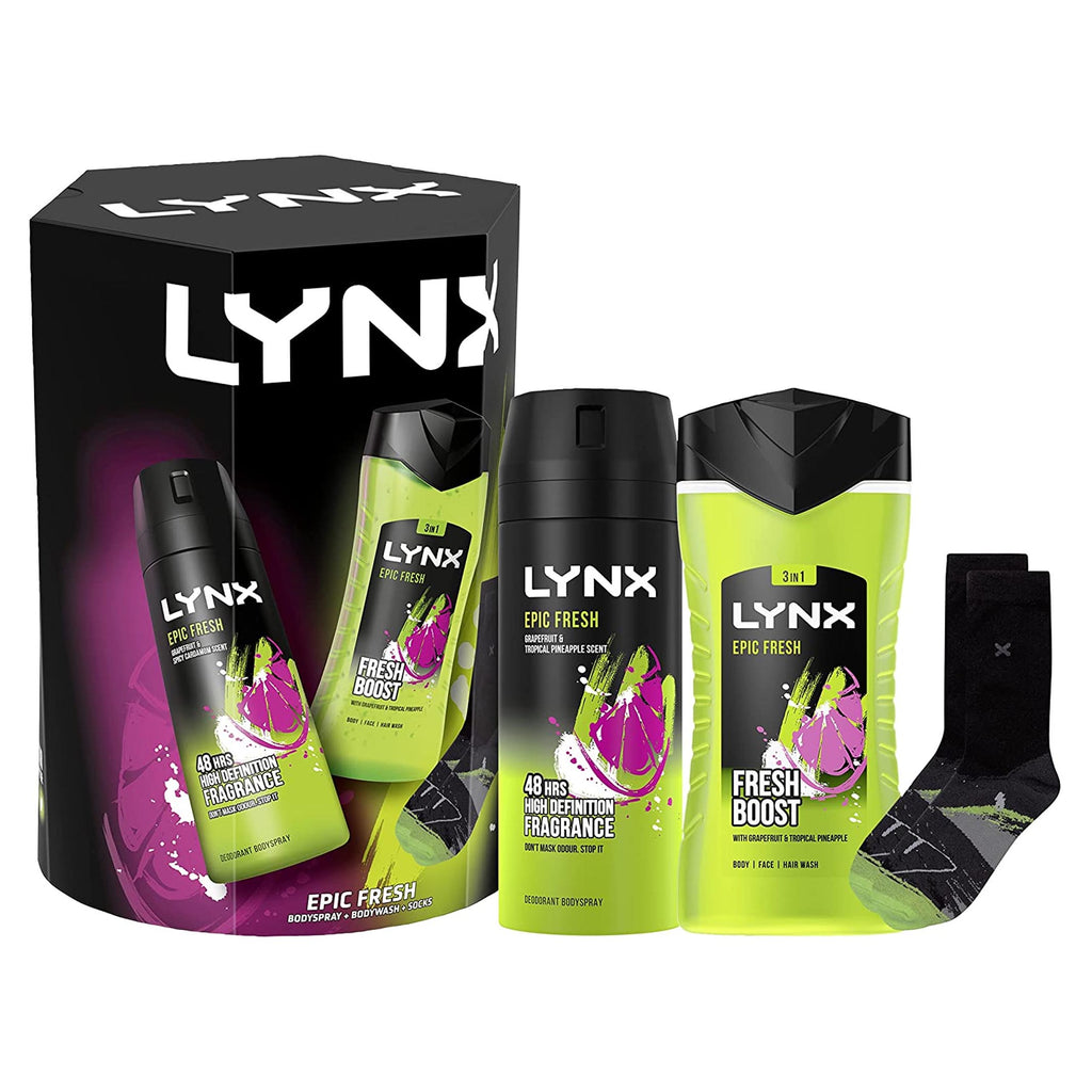 Lynx EPIC FRESH Gift Set - Body Spray, Body Wash & Socks