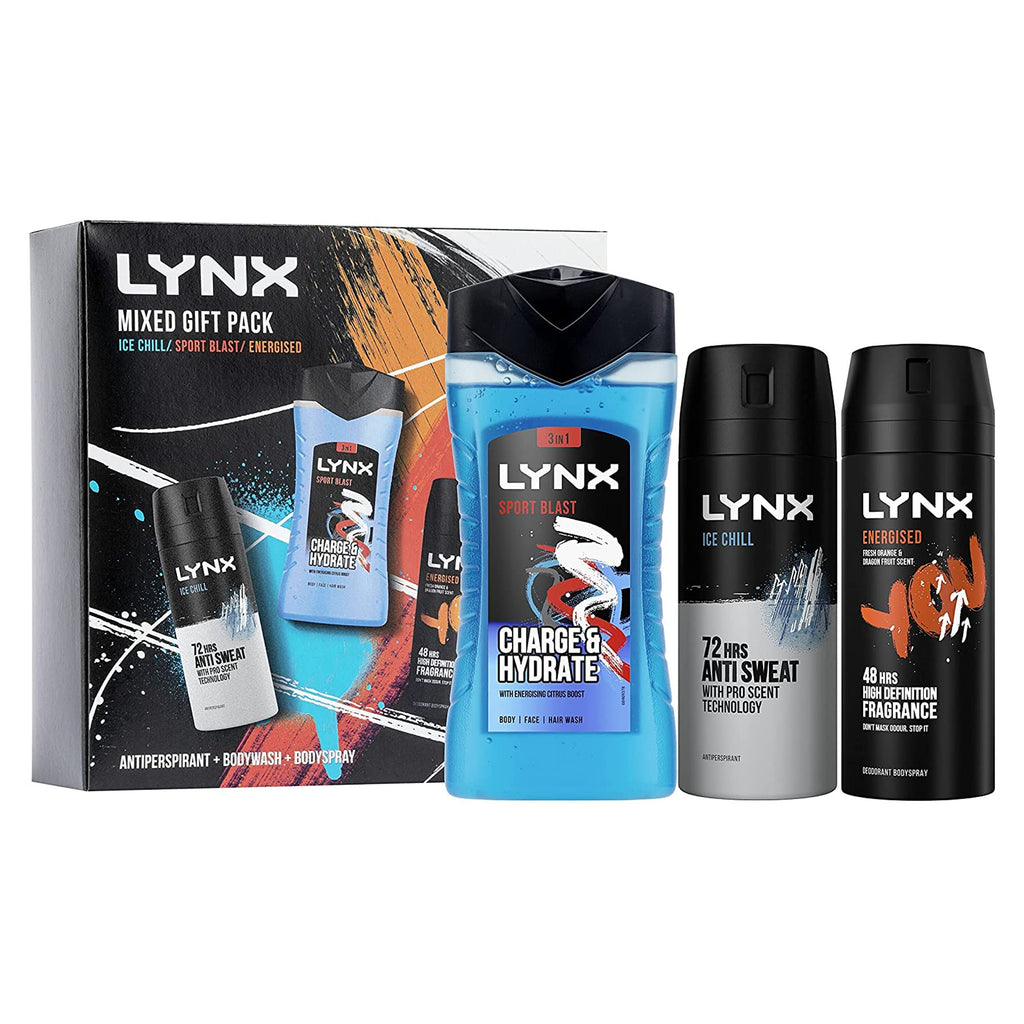 Lynx Trio Mixed Gift Set with Anti-Perspirant Body Spray Body Wash Ice Chill