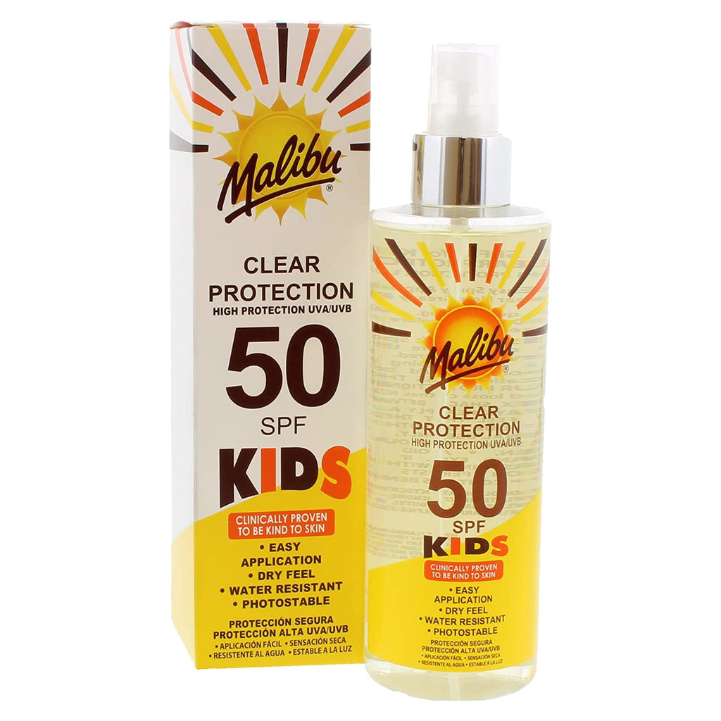Malibu Kids High Protection Water Resistant SPF 50 Sun-Screen Clear Spray 250ml