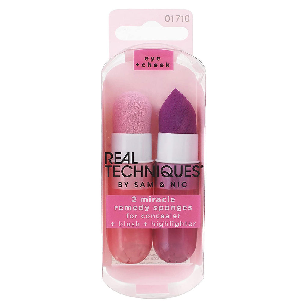 Real Techniques 2 Miracle Remedy Sponges for Concealer Blush Highlight with Cap