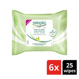 6 PACK - Simple Kind to Skin Sensitive Cleansing Face Wipes (150 Total Wipes)